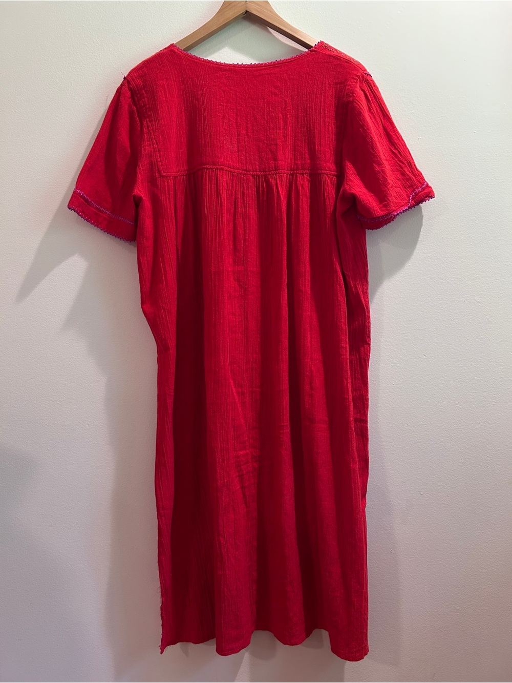 Oddbird Co. Red Cotton Kaftan with Embroidered Detailing, Size Medium/Large - Picture 2 of 5